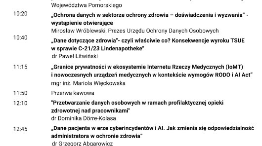 "RODO w Ochronie Zdrowia" - Agenda